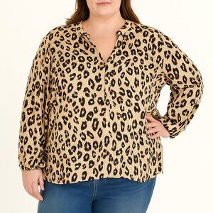 Chicos Womens Top Size 3P US LG/XL Petite Leopard Print Blouse Work Wear Career